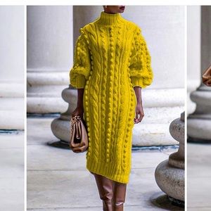 Knit Cable Sweater Dress with side split